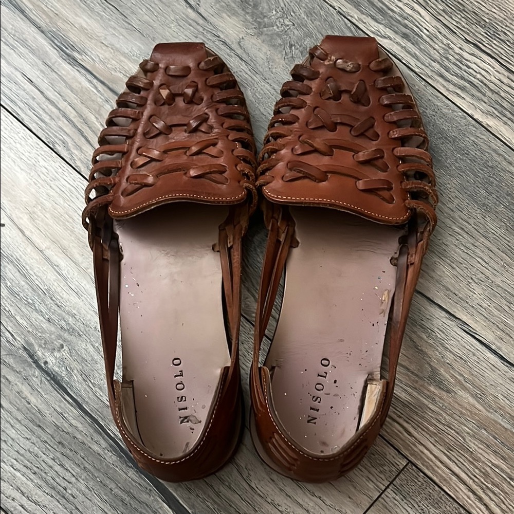 Nisolo Brown Leather Woven Loafers Flats